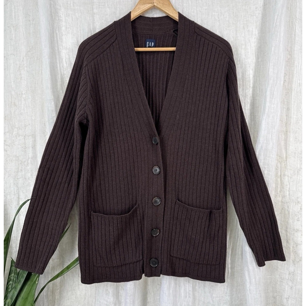 Brown Merino Wool Cardigan M 90s Minimalist Dark Academia Quiet Luxury Grunge